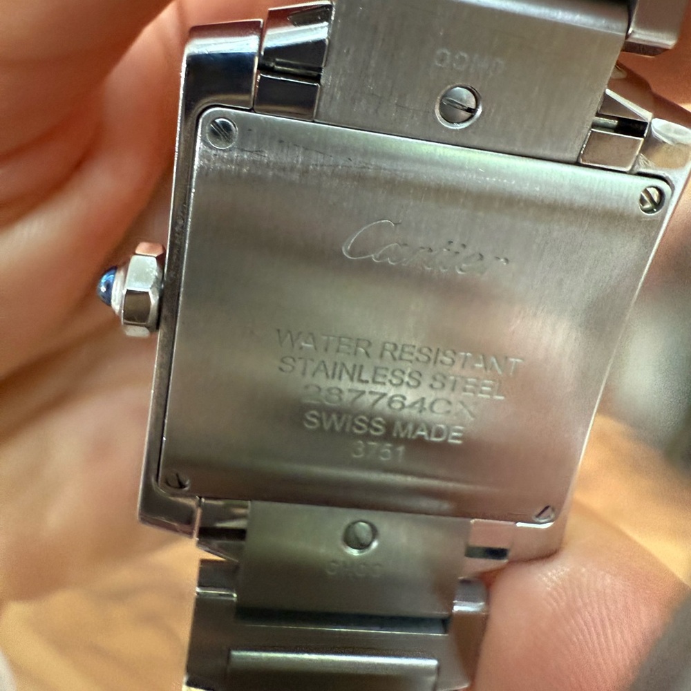 Cartier watch Tank, medium size, stainless steel with diamonds. - Picture 11 of 17